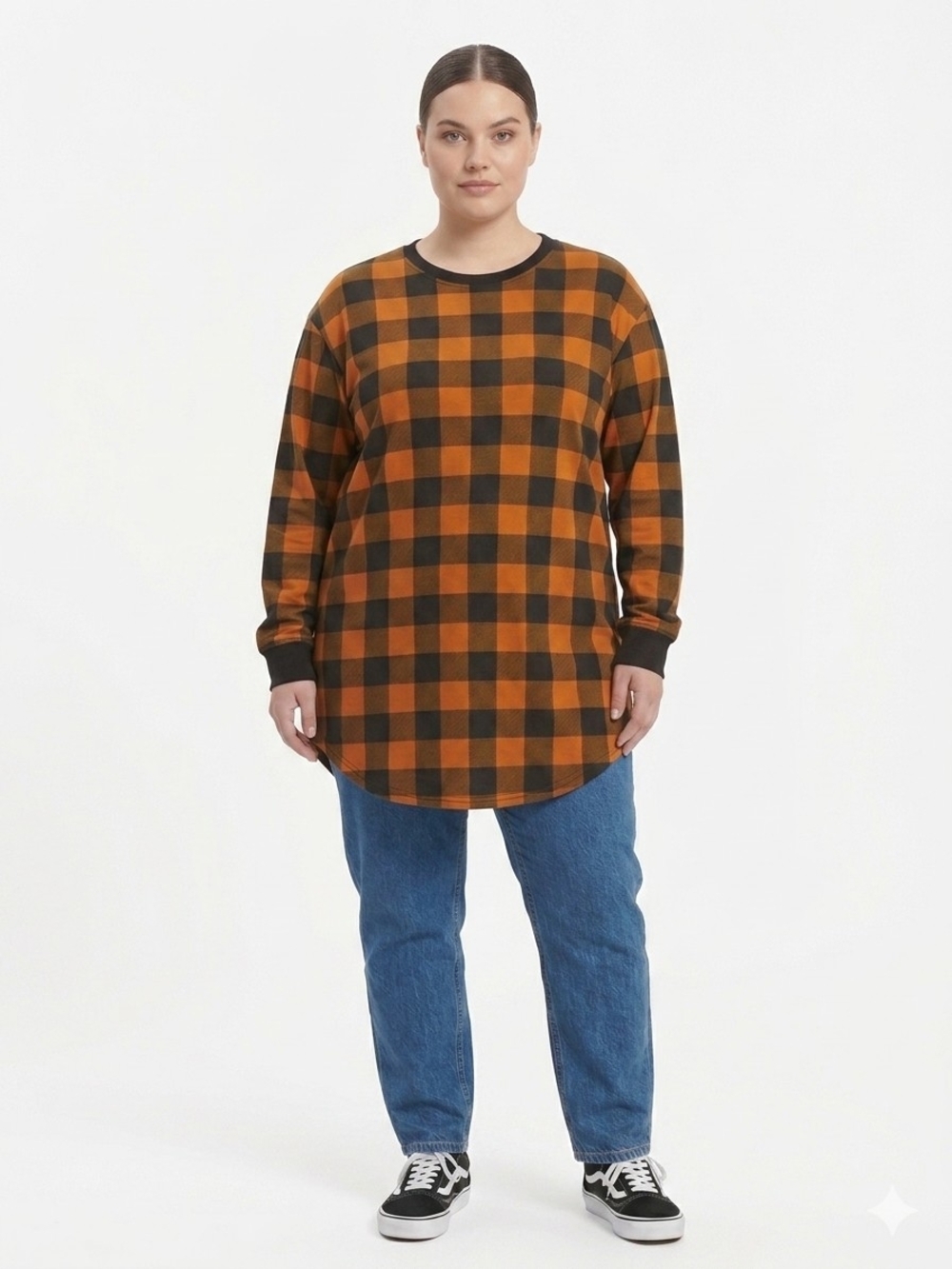 Buffalo Plaid Long Sleeve Orange and Black Perfect For Halloween Up To Size 3XL